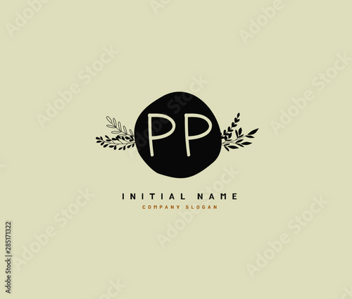 P PP Beauty vector initial logo, handwriting logo of initial signature, wedding, fashion, jewerly, boutique, floral and botanical with creative template for any company or business.