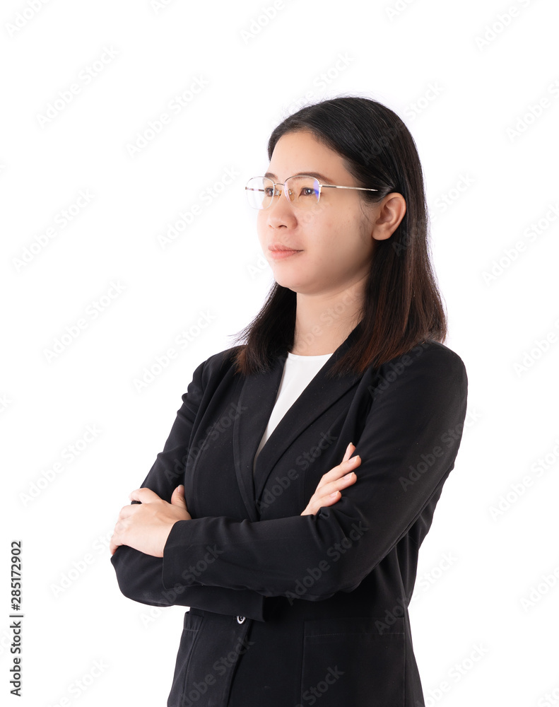 Business woman with folded arms isolate and white background. Business woman with folded arms isolate and white background.