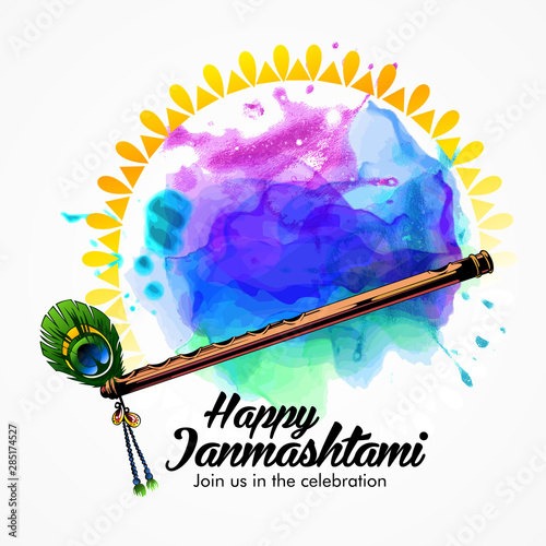 illustration of Lord Krishna playing dahi handi in Happy Janmashtami festival background of India