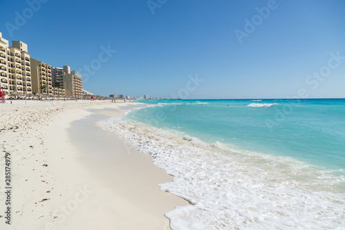 Beautiful beach in Cancun, Zona Hoteliera. Caribbean coast, Yucatan, Mexico photo