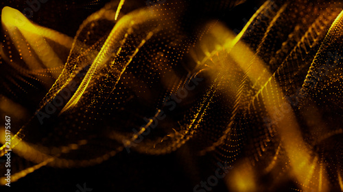 Organic moving, abstract background with gold particles and luxurious sparkling wave particle.