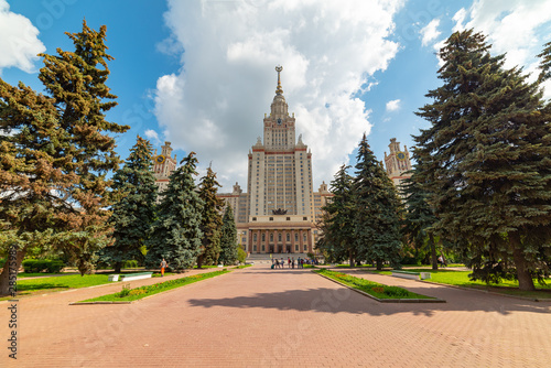 City the Moscow .view of the Moscow State University named after M.V. Lomonosov.central building of the university complex.Russia.2019
