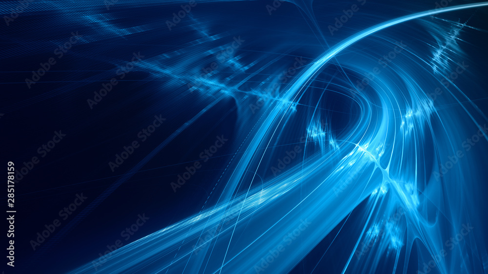 Abstract blue background element on black. Fractal graphics 3d Illustration. Three-dimensional composition of glowing lines and motion blur traces. Movement and innovation concept. Abstract blue background element on black. Fractal graphics 3d Illustration. Three-dimensional composition of glowing lines and motion blur traces. Movement and innovation concept.