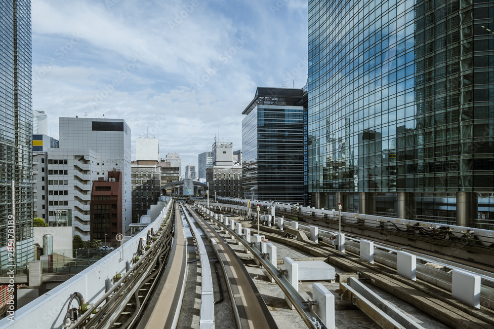 Fototapeta premium Cityscape from monorail sky train in Tokyo
