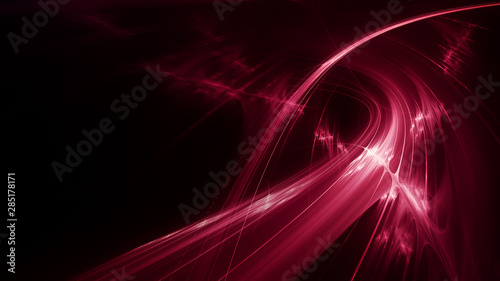 Abstract red background element on black. Fractal graphics 3d Illustration. Three-dimensional composition of glowing lines and motion blur traces. Movement and innovation concept. © Digital art