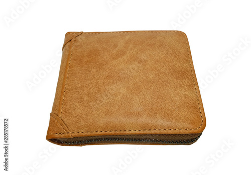 Brown leather wallet isolated on white background. Financial concept