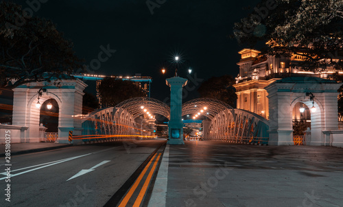 SINGAPORE - MAY 19, 2019: Anderson Bridge is a vehicular bridge that spans across the Singapore River by night.