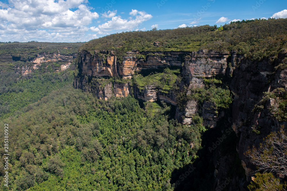 Lush and dense foliage across the vast region of the Blue Mountains on a cloudy and hazy day