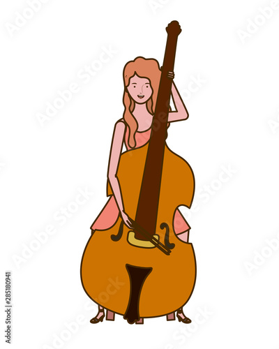 young woman with fiddle on white background