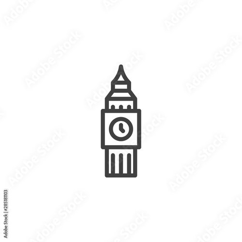 London city landmark line icon. linear style sign for mobile concept and web design. Big Ben Clock-tower outline vector icon. England travel symbol, logo illustration. Vector graphics