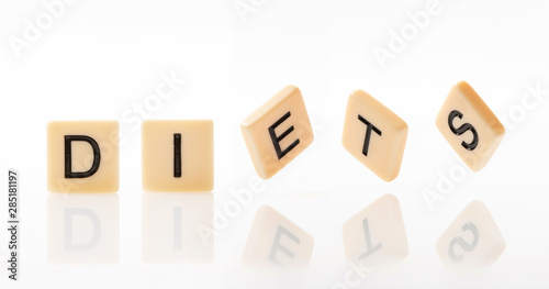 diets word block with white background.