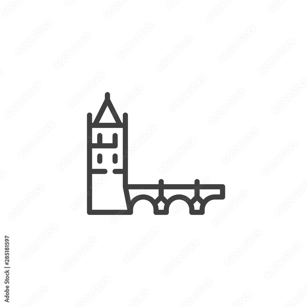 Prague famous landmark line icon. linear style sign for mobile concept and web design. Czech City buildings outline vector icon. Europe travel symbol, logo illustration. Vector graphics