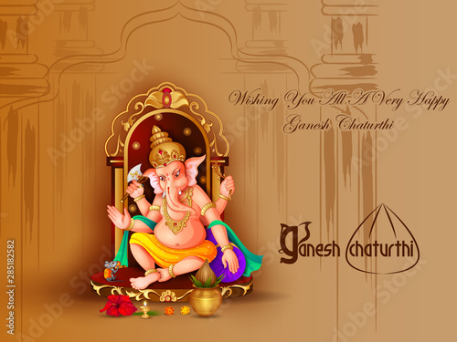 Photo vector illustration of Lord Ganapati for Happy Ganesh Chaturthi festival religio