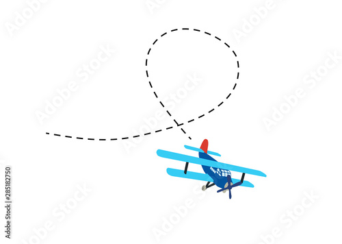 Color model of an old plane with trace of flight. Isolated on white background. Vector illustration