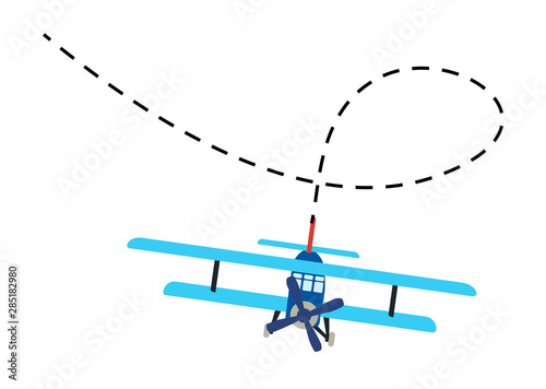 Color model of an old plane with trace of flight. Isolated on white background. Vector illustration
