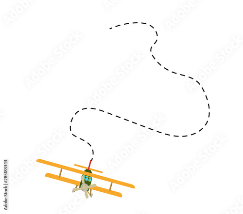 Color model of an old plane with trace of flight. Isolated on white background. Vector illustration