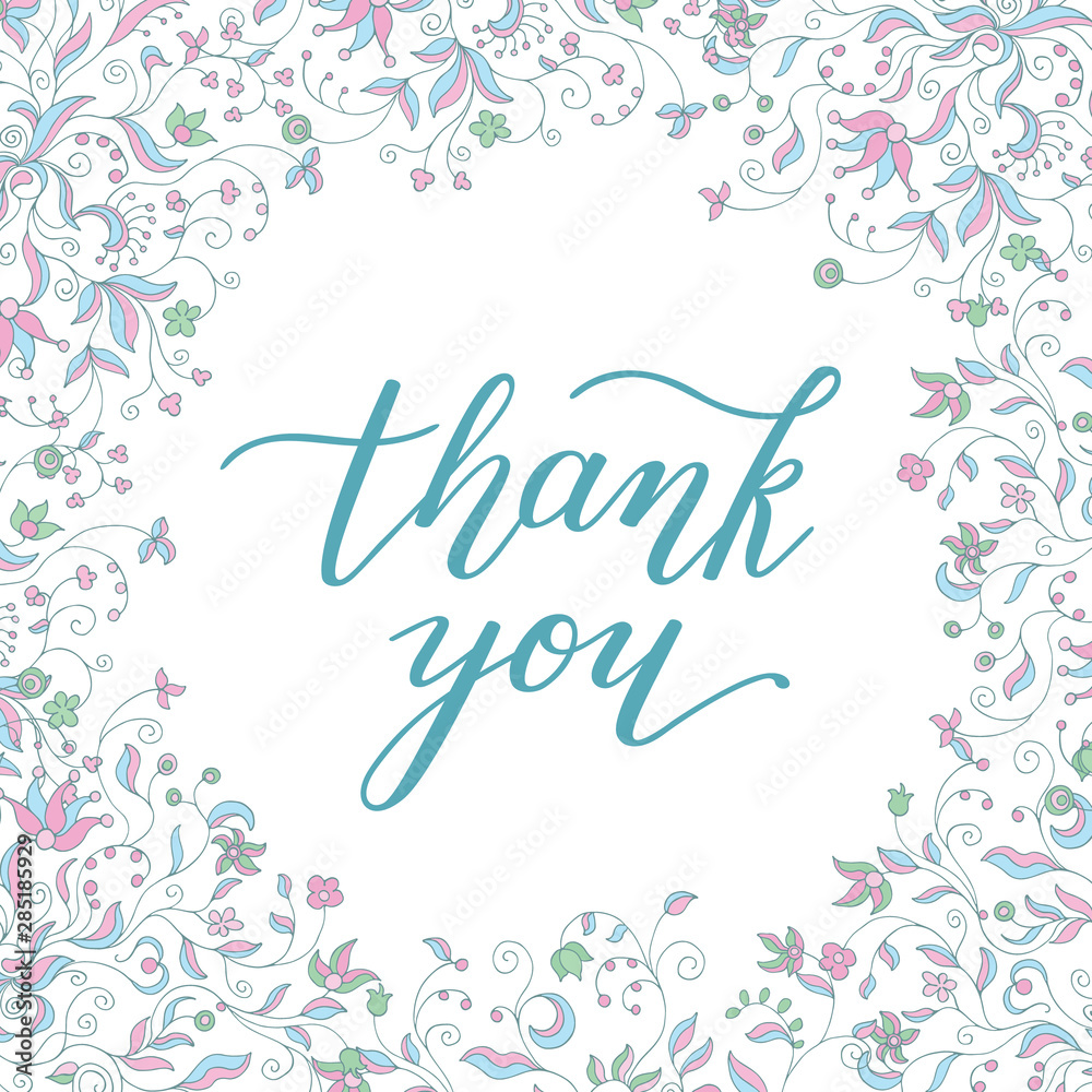 floral frame and hand lettering thank you