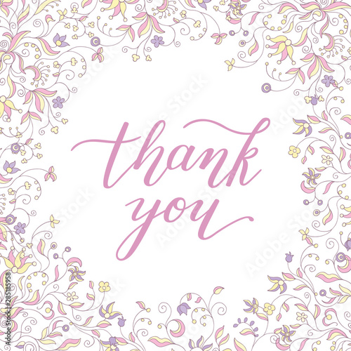 floral frame and hand lettering thank you