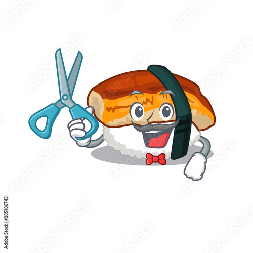 Barber unagi sushi served above mascot plate