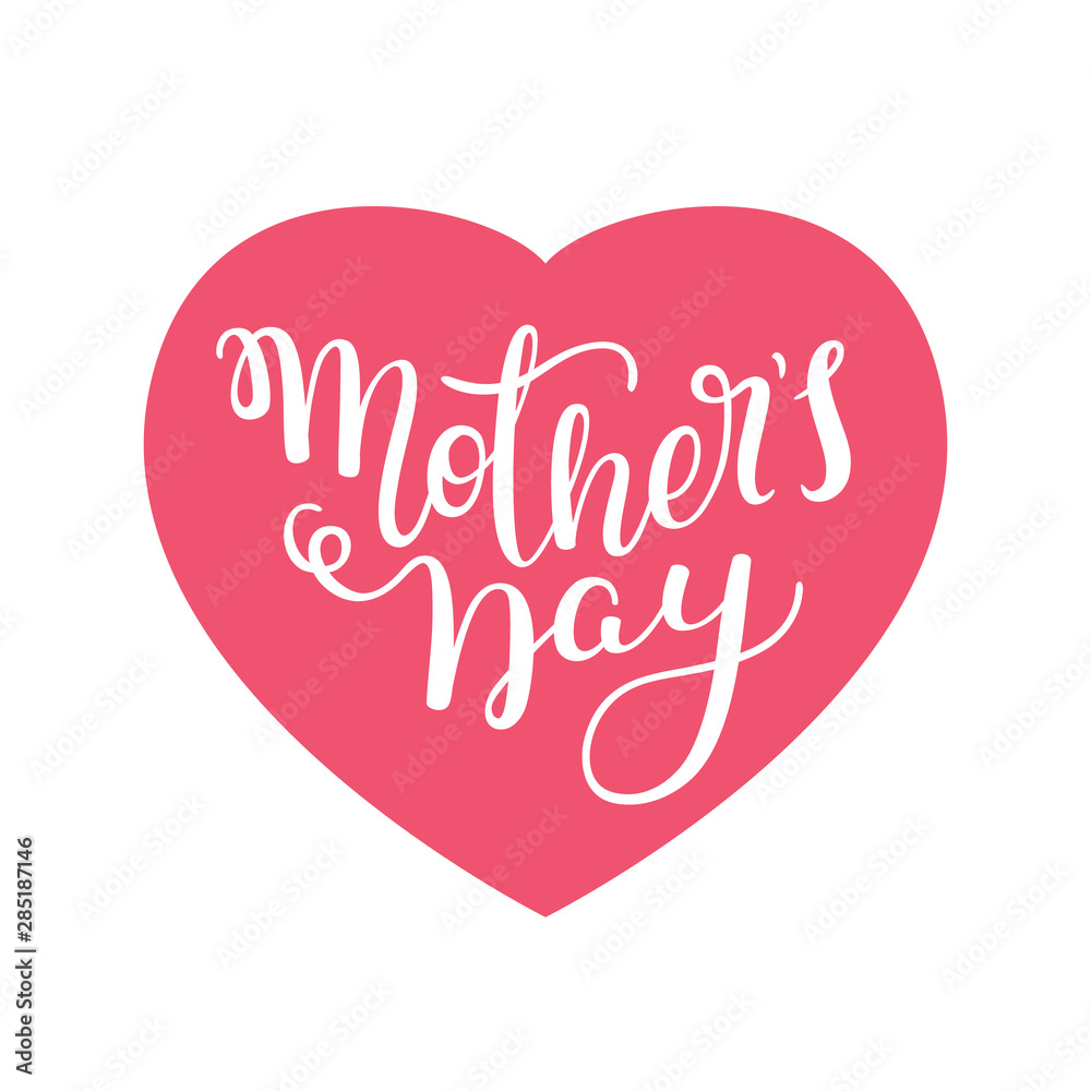 Hand lettering Mother's Day with hearts. Template greeting card, poster.