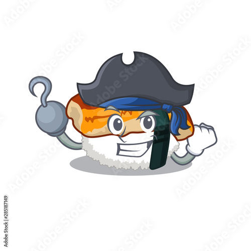 Pirate unagi sushi served above mascot plate