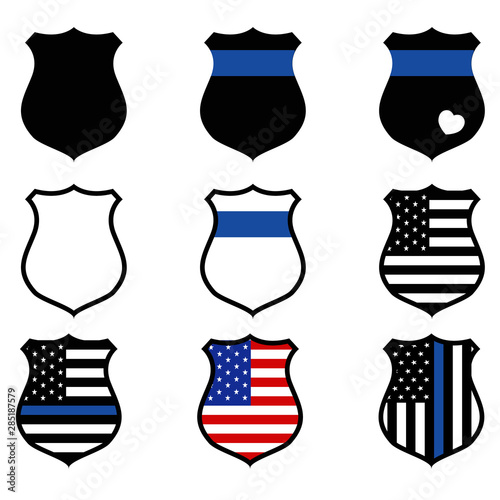 police shield icon on white background. flat style. police badge icon for your web site design, logo, app, UI. thin blue line symbol. police sign.