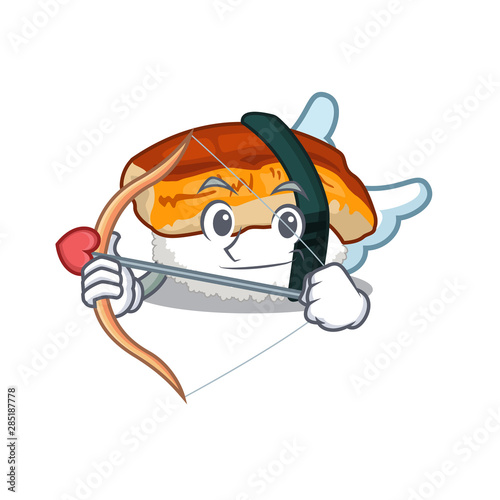 Cupid unagi sushi served above mascot plate