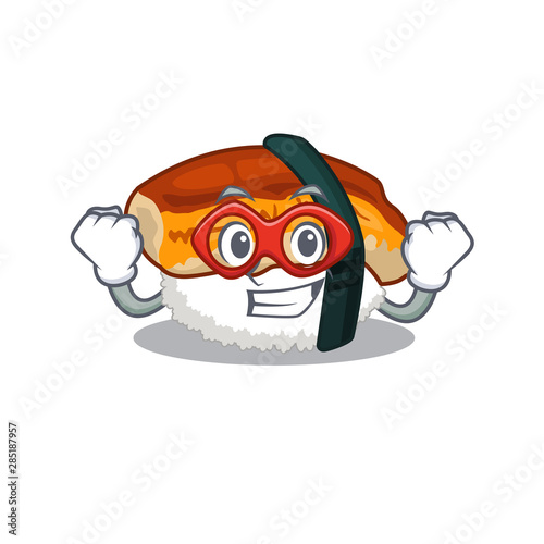 Super hero sushi unagi isolated in the cartoon