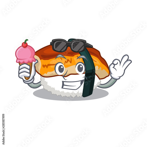 With ice cream sushi unagi isolated in the cartoon