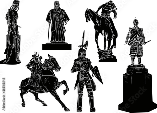 Canvas Print six sculptures silhouettes isolated on white