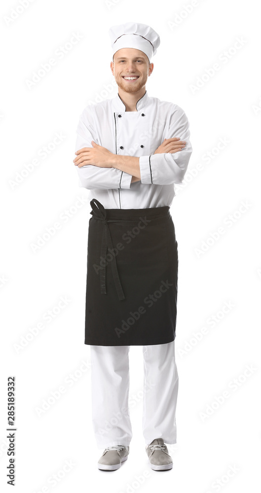 Handsome male chef on white background