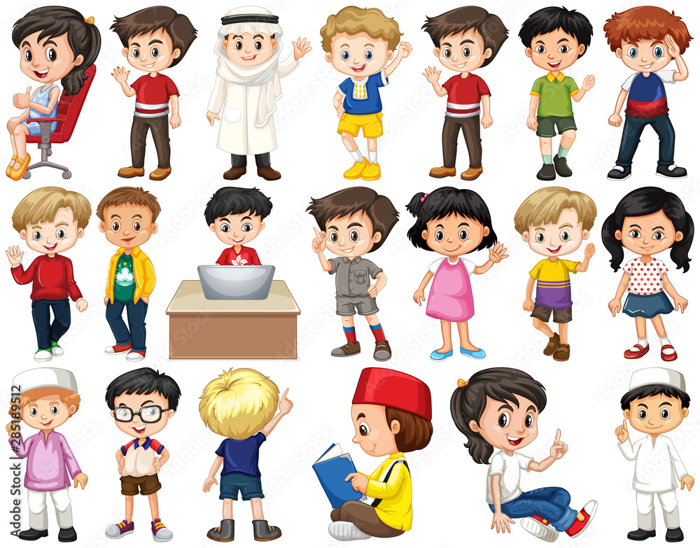 set of isolated children doing different activities set of isolated children doing different activities