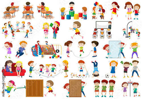 Boys, girls, children in educational fun activty theme