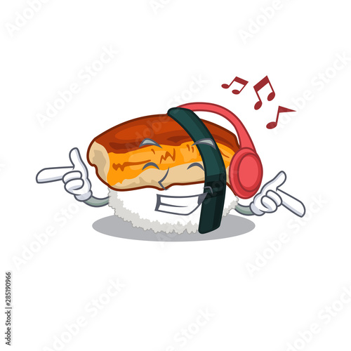 Listening music unagi sushi in the character lunchbox