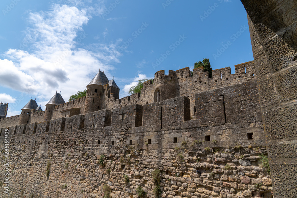 Ramparts wall of Medieval City of Carcassonne in France