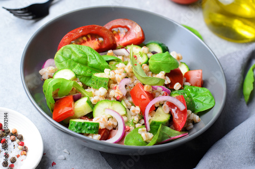 Spelt and Fresh Vegetables Salad, Tasty Vegetarian Meal