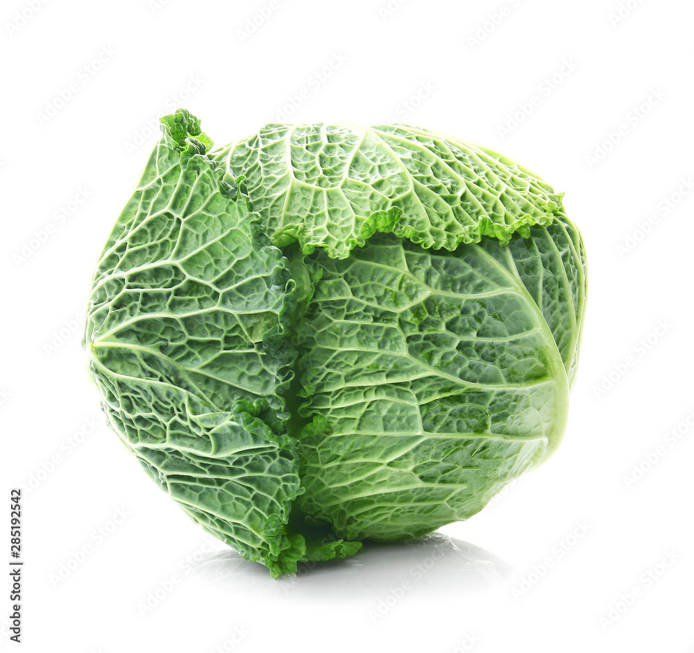 Fototapeta premium Tasty ripe cabbage on white background