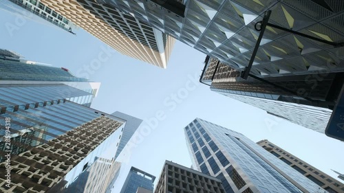 Business Office Buildings Low Angle Wide Rotating Shot