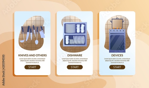 Kitchen Appliances Online Store Vector Webpage Set