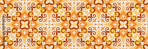 Azulejos ceramic tile design. Talavera tracery motif. Unique creative endless fill swatch. Portuguese, Spanish, Mexican, Brazilian folklore ornament. Ethnic style vector hand drawn seamless pattern.