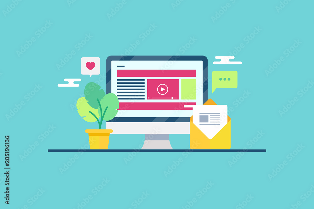 Digital strategy for online business, email, video marketing, social media promotion concept, flat design vector illustration. Digital strategy for online business, email, video marketing, social media promotion concept, flat design vector illustration.