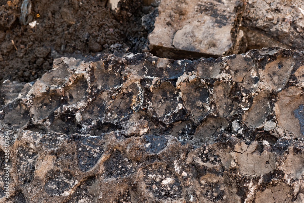 Fototapeta premium Asphalt removed from the road