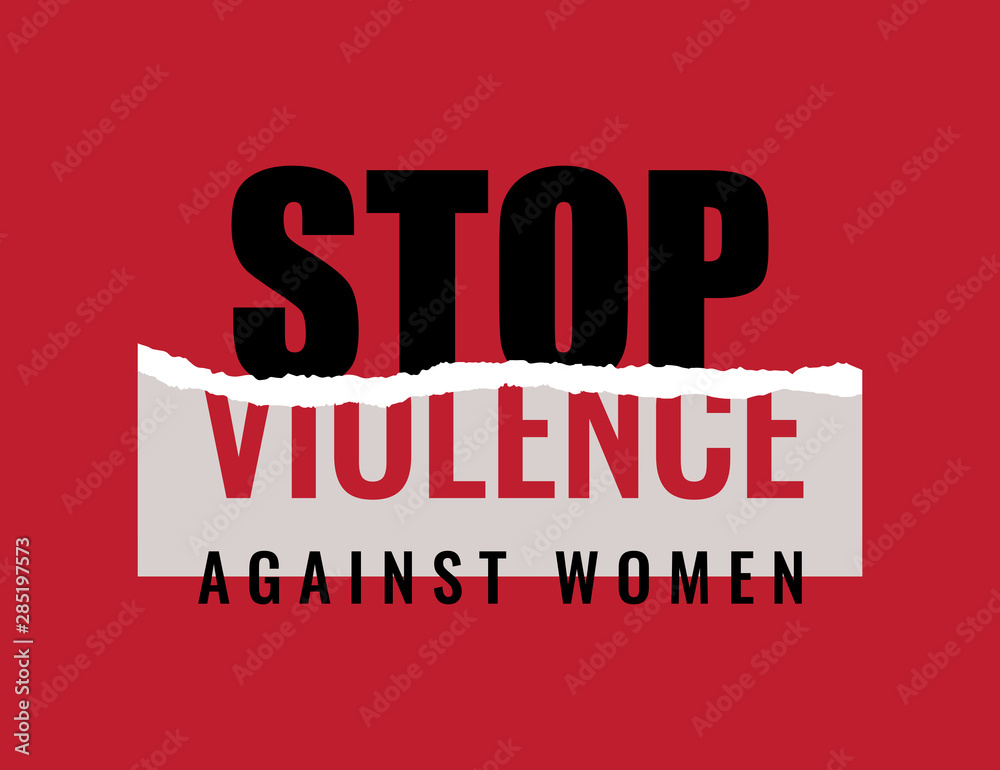 Stop Violence Against Women slogan with ripped off paper on red background. Vector concept Stop Violence Against Women slogan with ripped off paper on red background. Vector concept