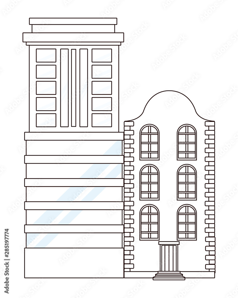 Fototapeta premium Urban buildings and city architecture in black and white