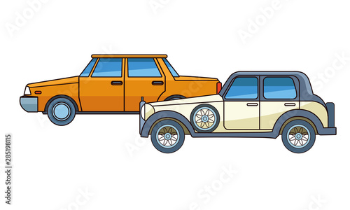 Vintage and classic with modern cars vehicles