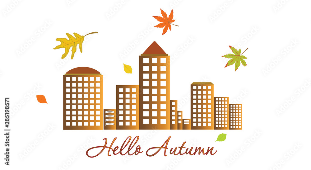 Autumn city - skyscrapers and leaves.