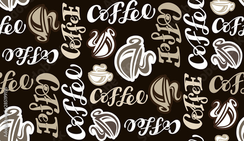 Coffe time - hand drawn doodle lettering pattern background © jane55