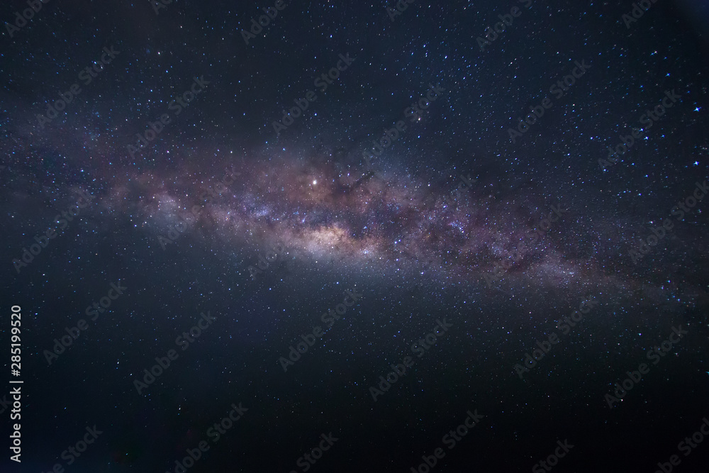 Panorama shot of Milky Way Galaxy at Borneo, Long exposure photograph, with grain.Image contain certain grain or noise and soft focus.