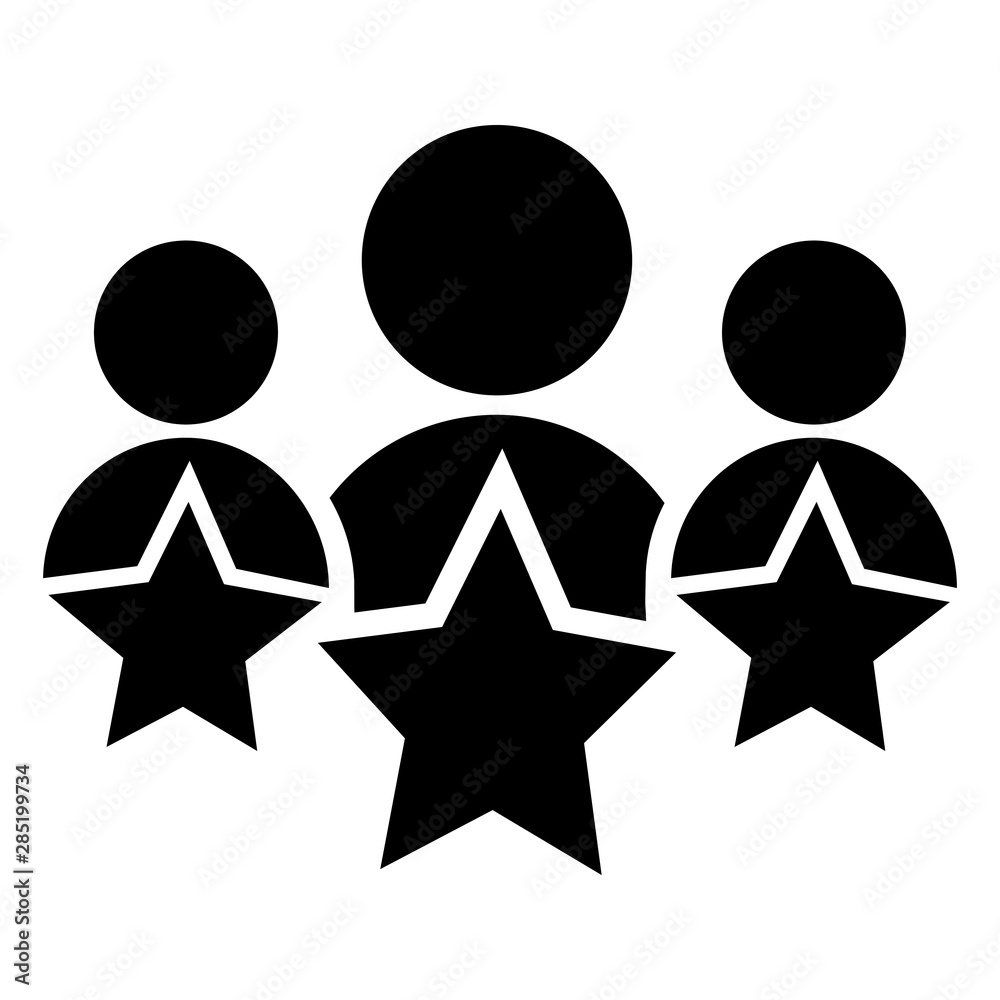 Business client vector icon, people group with stars illustration sign. Business client vector icon, people group with stars illustration sign.