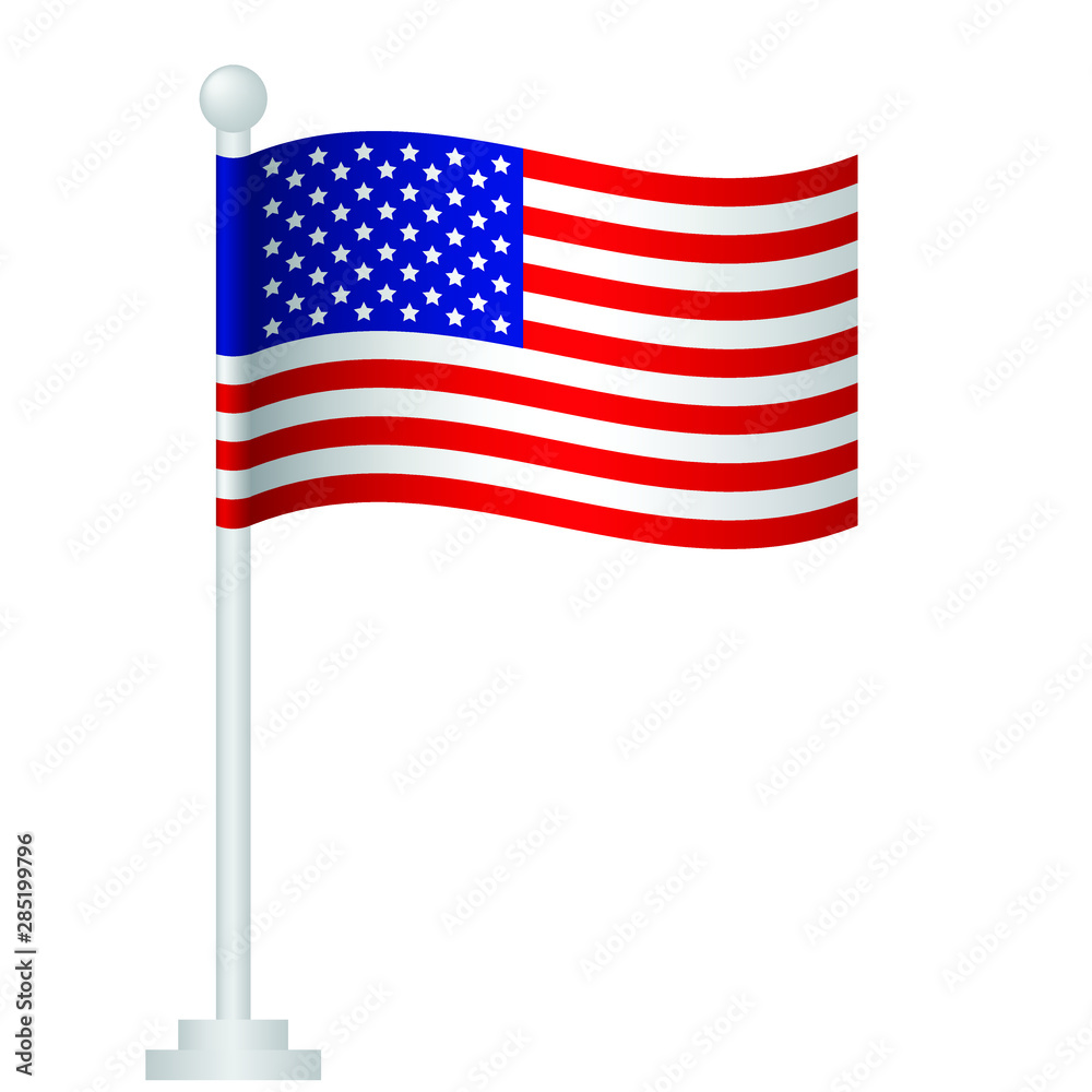 The United States of America (USA)  flag. National flag of USA on pole vector 